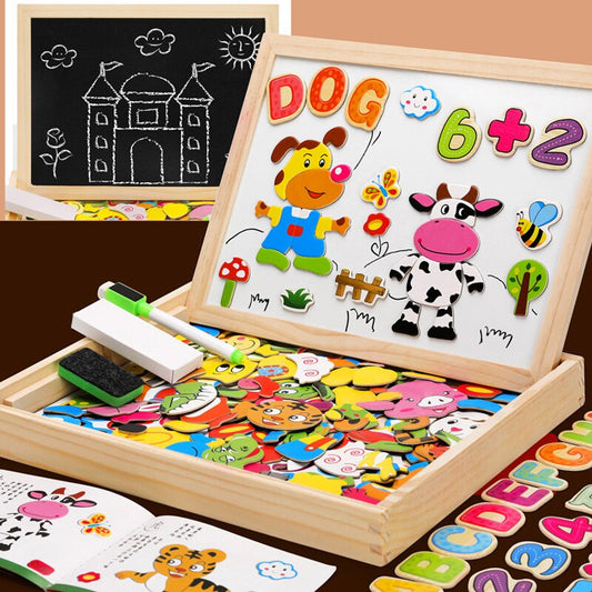 Wooden Multifunction Children Animal Puzzle Writing Magnetic Drawing Board Blackboard Learning Education Toys For Kids CraveStore