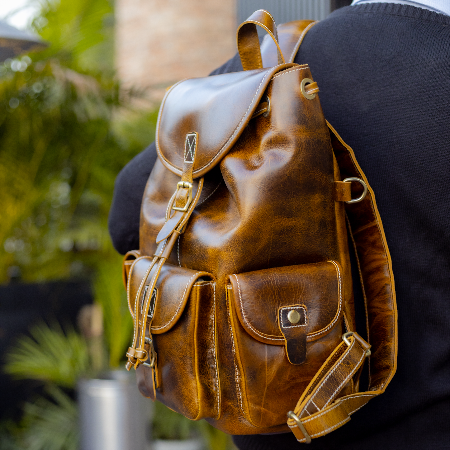 Chic and Sturdy: Men's Tan Leather Backpack – A Fashionable Journey