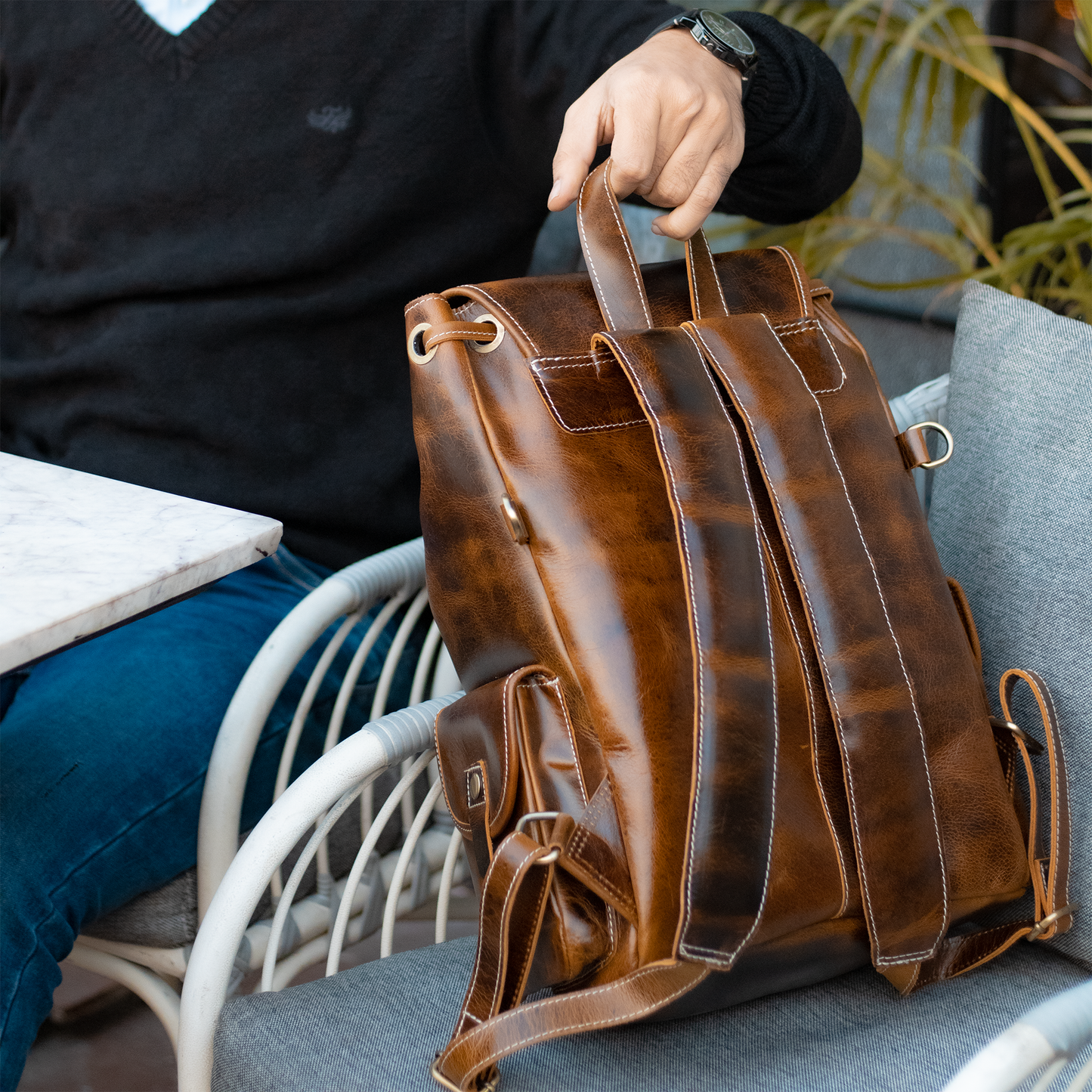 Chic and Sturdy: Men's Tan Leather Backpack – A Fashionable Journey