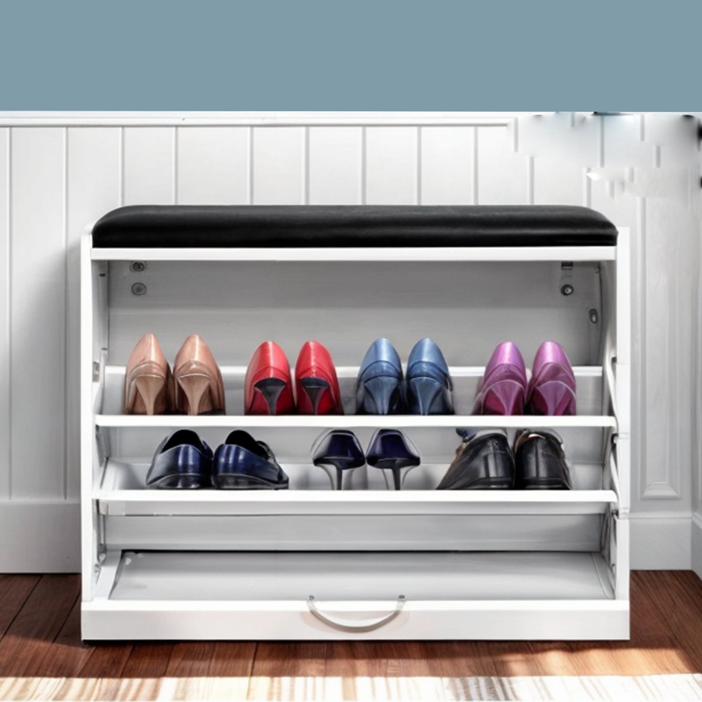 Modern Shoe Cabinet Bench - White | Stylish Shoe Storage Organizer